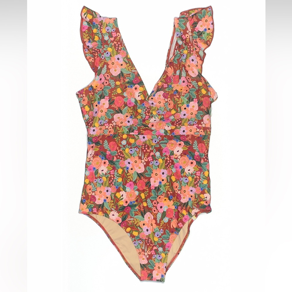 summersalt Floral Ruffle One-Piece Swimsuit in Brown & Pink